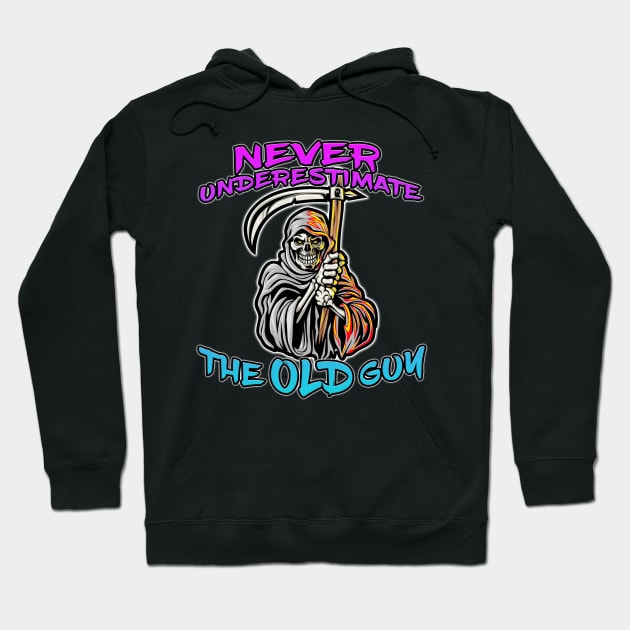 Never Underestimate The Old Guy Reaper Blue Hoodie by Shawnsonart